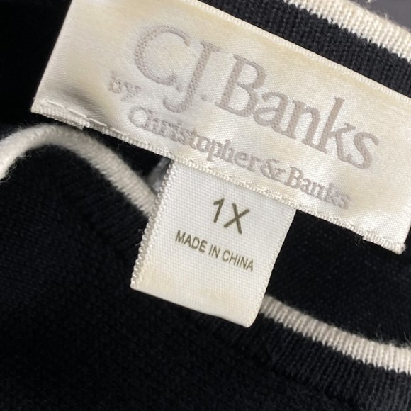 CJ Banks Size 1X Black White Embroidered Polka Dot Cotton Cardigan‎ Sweater Plus - Picture 3 of 4